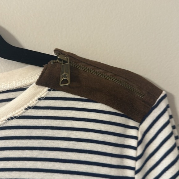 Ralph Lauren Womens Striped Top Long Sleeve Suede Elbow Large Equestrian Preppy - Picture 3 of 8